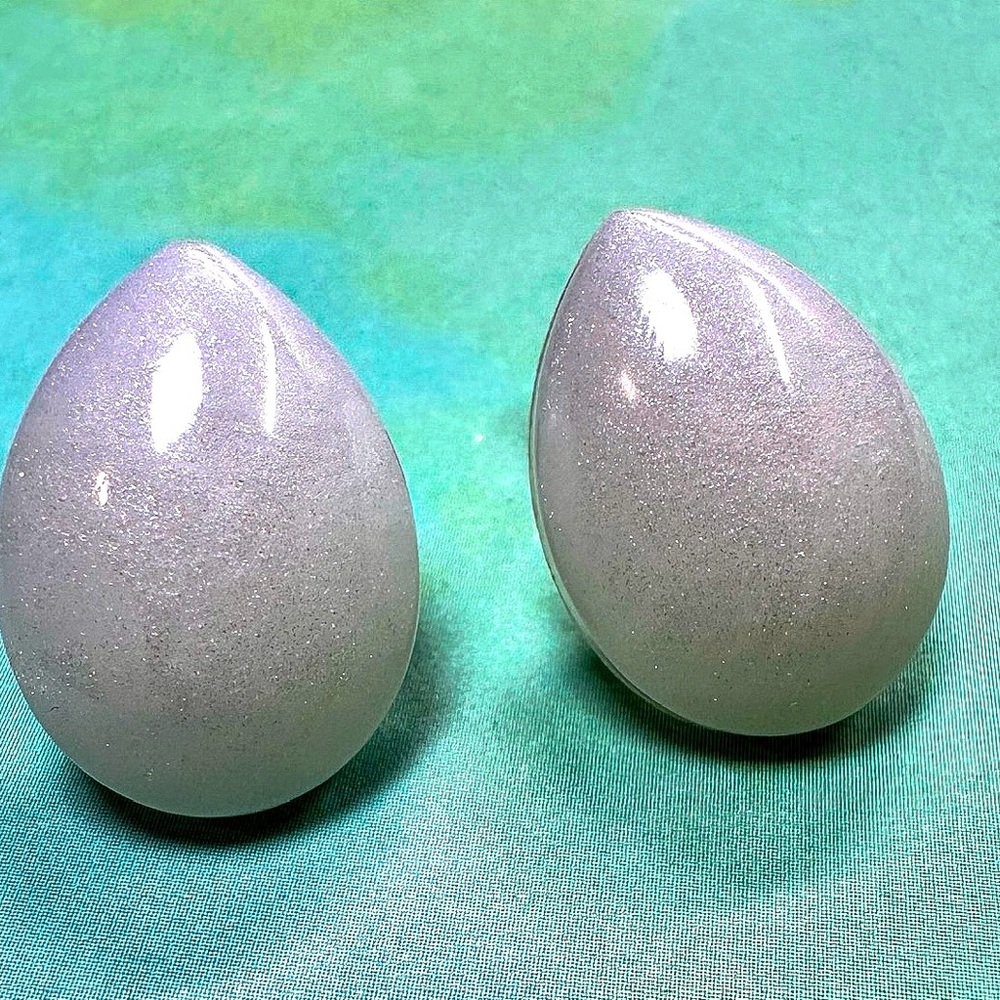White Pearlescent Teardrop Earrings, Handmade
